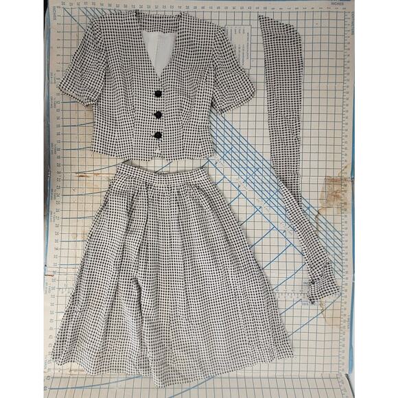 David Hayes‎ Vintage 60s Houndstooth 4 Piece Pleated Maxi Skirt set Outfit Suit - Picture 7 of 16